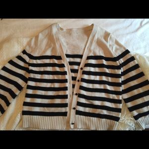 Black and off white striped cardigan.